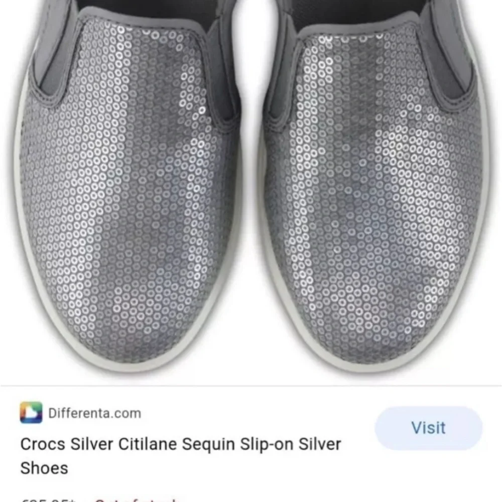 Crocs Silver Citilane Sequin Flip Flop Womens Size 5,6, runs big Slip On Shoes - Picture 3 of 3
